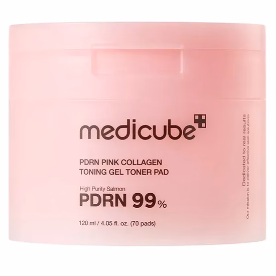 Almofadas Tônicas Medicube PDRN Pink Collagen Toning Gel Pad 120ML 70 Unidades