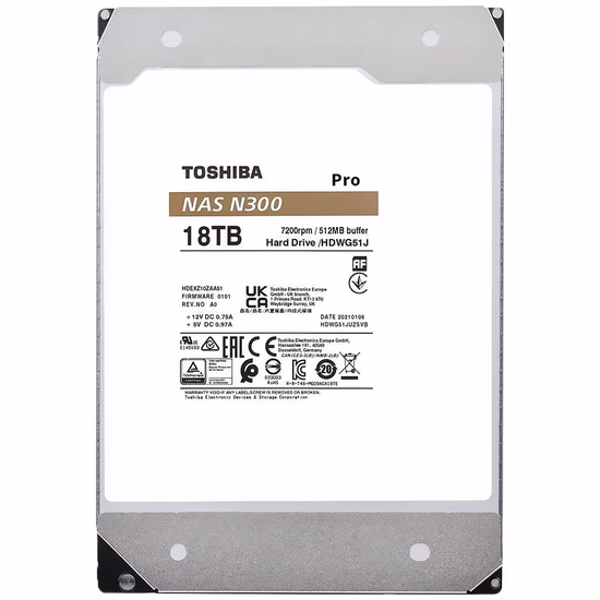 HD Toshiba N300 Pro NAS HDWG51JXZSTB 18TB 3.5" 7200RPM 512MB