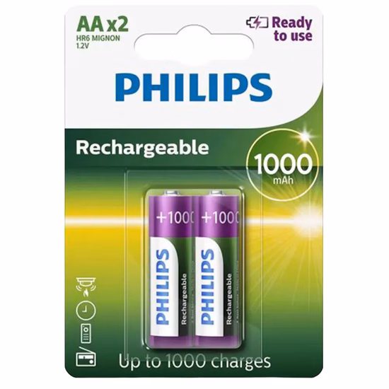 Pilha Philips AA Recarregável R6B2RTU10/97 - 2 Unidades