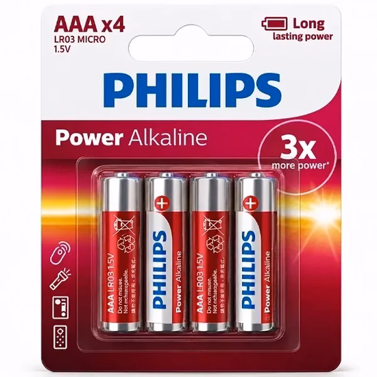 Pilha Philips AAA Power Alkaline LR03P4B/97 - 4 Unidades