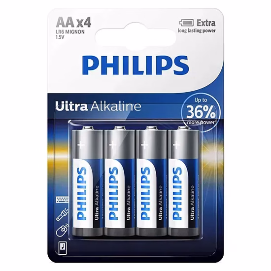 Pilha Philips AA Ultra Alcalina LR6E4B/97 - 4 Unidades