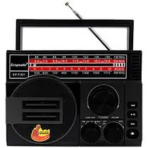 Rádio Portátil Ecopower EP-F301 Bluetooth / AM / FM / USB / TF / Painel Solar / LED - Preto