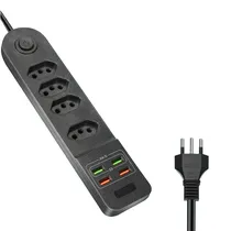 Filtro de Linha / Extensão Elétrica Keen KEC-02 com 4 Tomadas + 4 Tomadas USB-A / 2500W / 10A / 250V - Preto