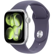 Apple Watch S11 46MM MEVA4LW/ A com GPS / Tela Wide Angle Oled Always-On Retina / Pulseira Sport Band M/ L / Caixa de Alumínio – Silver/ Purple Fog