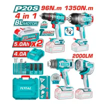 Combo 4 Em 1 Kit Total Taladro + Chave de Impacto + Lanterna + Pistola de Calor - com Acessórios