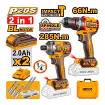 Combo 2 Em 1 Kit Ingco Parafusadeira + Chave de Impacto CKLI20277 66NM + 285NM - com Acessórios