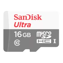 Cartão de Memória Micro SD Sandisk Ultra SDHC 16GB 80 MB/s Class 10 – SDSQUNS-016G-GN3MA