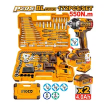 Combo 2 Em 1 Kit Ingco HKTHP41723 Jogo de Ferramentas 172 Peças + Chave de Impacto – com Acessórios