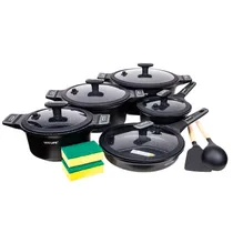 Conjunto de Panelas Ucc Life com 14 Peças. Granito Preto.