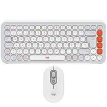 Kit Teclado Sem Fio Teclado Logitech Pop Icon Combo Espanhol + Mouse 400 Dpi - Cinza/Branco
