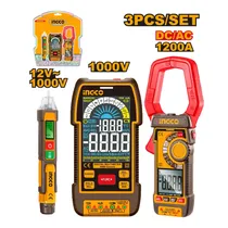 Combo 3 Em 1 Kit Ingco COS24069 Alicate Amperímetro + Multímetro Digital + Detector de Tensão – Industrial