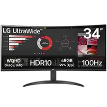 Monitor LG Ultrawide 34WR50QK-B 34" WQHD Va Curvo 100HZ / 5 MS - Preto
