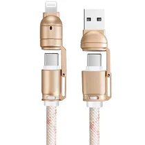 Cabo G-Tide Bullet Power WC155-5 / 4 Em 1 / USB-C + Lightning + USB / 1.5 Metros / Nylon - Rosa/ Branco