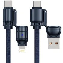 Cabo G-Tide Bullet Power WC155-5 / 4 Em 1 / USB-C + Lightning + USB / 1.5 Metros / Nylon - Azul