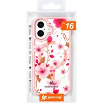 Estojo Protetora Peining Flowery CPCH-1 Magsafe para iPhone 16 - Rosa/Branco