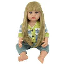 Boneca Baby Reborn Hiper Realista V-45 - 55CM - Silicone - Roupa Verde e Branco