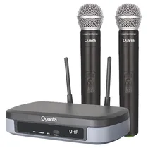 Microfone Quanta QTMWU104 - Sem Fio - 2 Microfones - Uhf - Bivolt - Preto