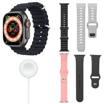 Kit Relogio Inteligente Smartwatch T20 Ultra 2 / 49MM / com Bluetooth / 4 Pulseiras - Color Mix