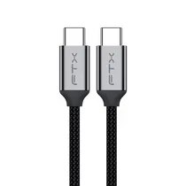 Cabo USB-C Macho para USB-C Macho 3.2, 2M FTX CT-C160-PU31-CMCM2-AG2, 20GBPS, 100W, 20V, 5A, 4K, 60HZ/120HZ, 1080P, Preto, Carcaça de Alumínio, Nylon Trançado