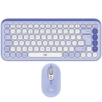 Kit Teclado Sem Fio Teclado Logitech Pop Icon Combo Espanhol + Mouse 400 Dpi - Roxo/Branco