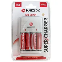 Cargador de Pilas Mox MO-CB734 Bivolt + 4 Pilas AA - Blanco