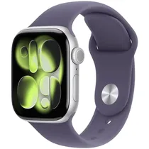 Apple Watch S11 46MM MEVA4LW/ A com GPS / Tela Wide Angle Oled Always-On Retina / Pulseira Sport Band M/ L / Caixa de Alumínio – Silver/ Purple Fog