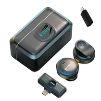 Microfone Sem Fio Ultramax ULT-Q8 / 2 Microfones / USB-C / com Adaptador para Lightning - Preto