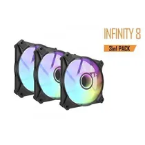 Cooler Fan de Gabinete Kit com 3, Aigo Darkflash Infinity INF8, Argb 5V, Argb 3-Pinos/PWM 4-Pinos, 120MM, com Controlador, Preto