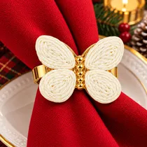 Porta-Guardanapo Borboleta Branca Dourado 4 CM