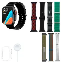 Kit Relogio Smartwatch Ultra 2 S100 / 7 Em 1 / 49MM / com Bluetooth / 7 Pulseiras - Preto