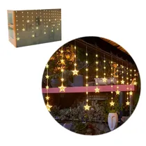 Cortina de Luzes LED com Estrelas 3X1M Luz Quente Decorativa Natalina Bivolt