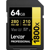 Cartão de Memória Lexar SD 64GB Golden 280MBS V60 U3