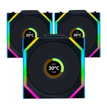 Cooler Fan de Gabinete Kit com 3, Lian Li Uni Fan Wireless 120 LCD 12RSLLCD1W3B Reverse Blade, PWM 4-Pinos, 120MM, com L-Wireless Controller, Preto