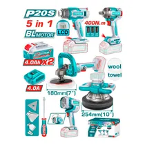 Combo 5 Em 1 Kit Total TOSLI250592 Politriz 254MM + Politriz 180MM + Chave de Impacto + Lâmpada + Pistola de Calor – com Acessórios Combo 5 Em 1 Kit Total TOSLI250592 Politriz + Politriz + Chave de Impacto + Lâmpada + Pistola de Calor – com Acessório