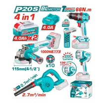 Combo 4 Em 1 Kit Total TOSLI250993 Furadeira + Lixadeira + Lanterna + Soprador – com Acessórios