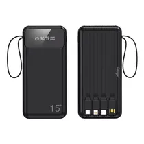 Carregador Portatil Powerbank Demgel DE-2004 / 4 Em 1 / 15000MAH / com Cabo Embutido USB - Micro USB - USB-C - Lightning - Preto