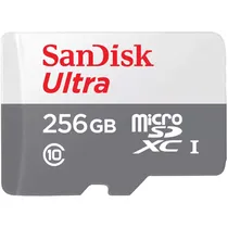 Cartão Microsd de 256GB Sandisk Ultra SDSQUNR-256G-GN6TA de 100MB/s - Cinza/Vermelho