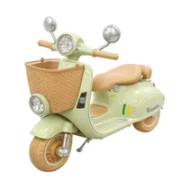 Moto Eléctrico Infantil Vintage Con Cesta ,Modelo Retrô de Luxo ,Verde Mod 407