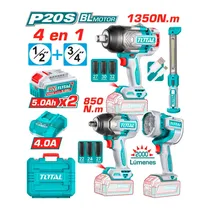 Combo 4 Em 1 Kit Total Chave de Impacto 3/4" + Chave de Impacto 1/2" + 2 Lanternas TOSLI250782 - com 2 Baterias