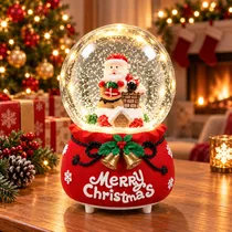 Globo de Neve Papai Noel Chaminé LED Som 7 X 12 CM