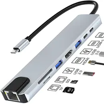 Original Hub USB-C 8EN1 USB/ USB-C/ HDMI/ SD/ TF/ RJ45 100MBPS Gray