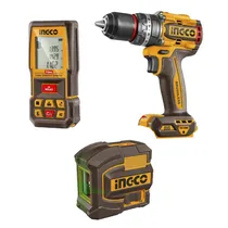 Kit de Ferramentas Ingco COSLI251001 - Furadeira/Medidor de Distância/Laser de Linha - Laranja