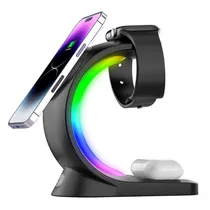 Carregador Wireless Magnetico T17 / 3 Em 1 / RGB / 15W / Estação de Carga - Preto