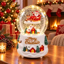 Globo de Neve Papai Noel Trenó LED Som 7 X 12 CM
