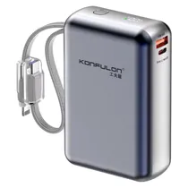 Carregador Portatil Powerbank Konfulon A80Q / 22.5W / 20000MAH / USB-C / USB-A / Cabo Embutido USB-C - Lightning - Grey