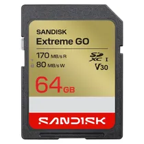 Cartão de Memória SD Sandisk Extreme Go 170-80 MB/s U3 V30 Uhs-I 64 GB (SDSDXGN-064G-Gncin)