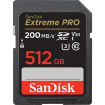 Memória SD Sandisk Extreme Pro 200-140 MB/s C10 U3 V30 512 GB (SDSDXXD-512G-GN4IN)