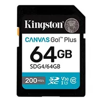 Cartão de Memória SD Kingston Canvas Go Plus C10 U3 V30 A2 64GB - SDG4/64GB