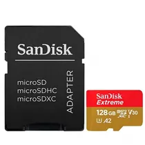 Cartao Micro SD 128GB Sandisk Extreme 190MBS/90MB SDSQXAA-128G-GN GN6MA V30 U3 A2