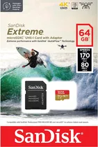 Memoria Micro SD 64GB Sandisk Extreme 170-80MB/s U3 4K (SDSQXAH-064G-GN6AA)